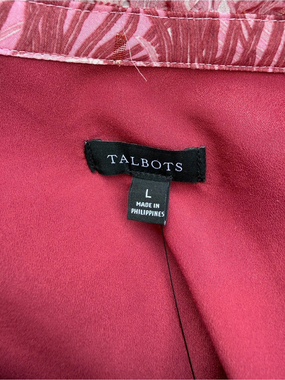 Talbots Raspberry Peony-Print Ruffled V-Neck Blouse - Picture 7 of 7